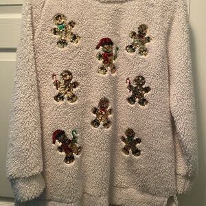 Cozy Cream Sweater with Festive Gingerbread Design by Joyland Size Large